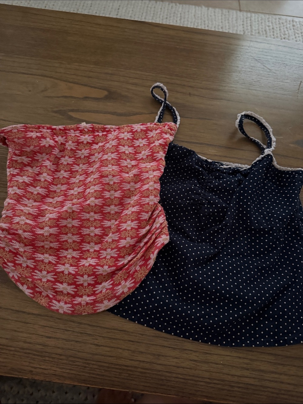Girls Top Bundle Red Floral Tube Top & Navy Polka Dot Spaghetti Strap Cami